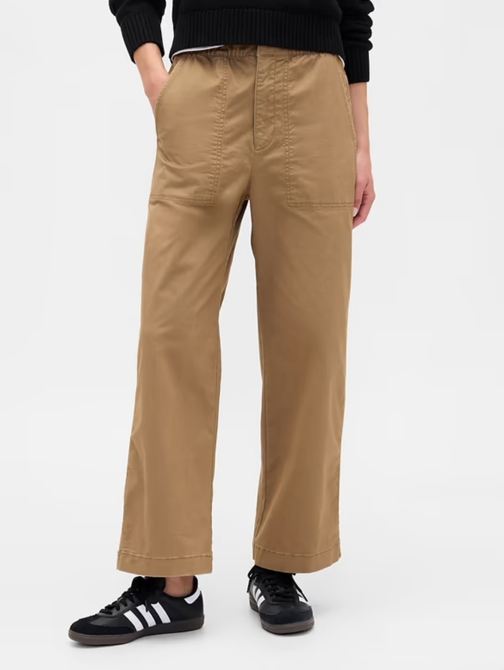 Gap Wmns Easy Wide Leg Utility Chino Pants Sz Sm Brownish-Khaki Ermine Like New
